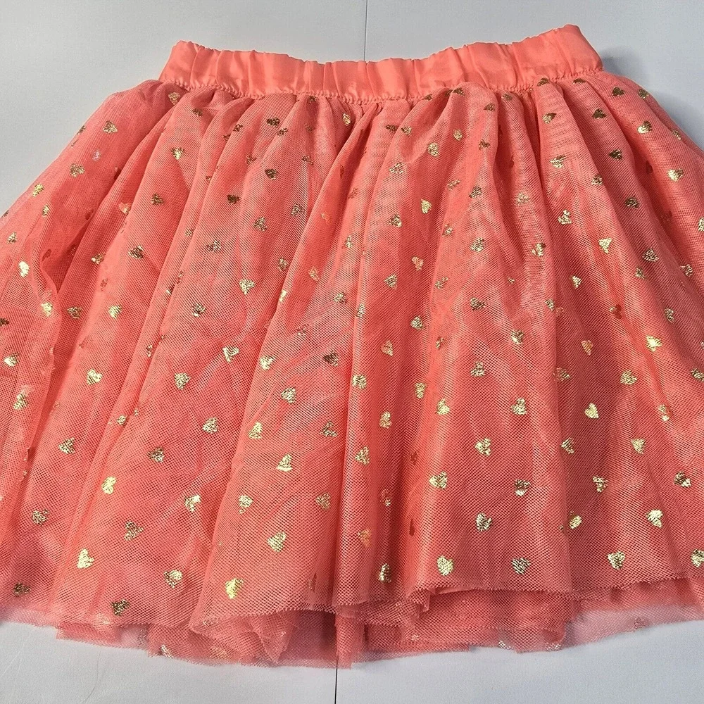 Gymboree Tulle Tutu Skirt Girls 10 Coral Pink‎ Gold Heart Whimsical Balletcore